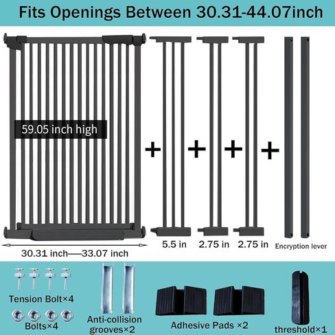 59 Inch Extra Tall Cat Pet Gate for Doorway, 30.31"-44.07" Auto Close Pet Gate, Safety Pet Gates Child Gate for Stairs, Doorway, House (59 Inch) in Saudi Arabia