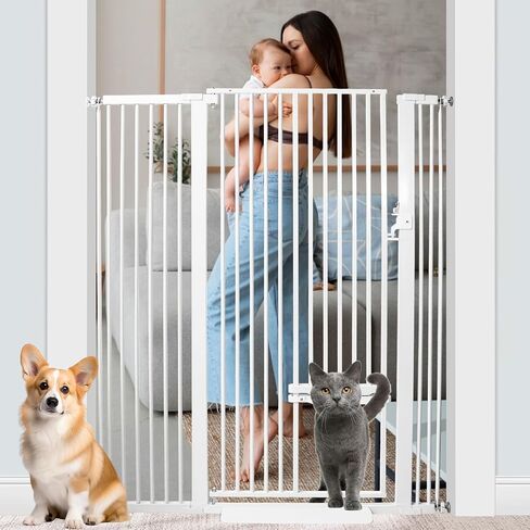 Extra Tall 55 inch Baby Gate with Cat Door, Adjustable 29.5"and 46.06" Wide Cat Dog Gate Pet Gate Easy Walk Thru Pet Door for Stairs Doorway, Pressure Mounted Safety Child Gate (55*46inch) in Saudi Arabia