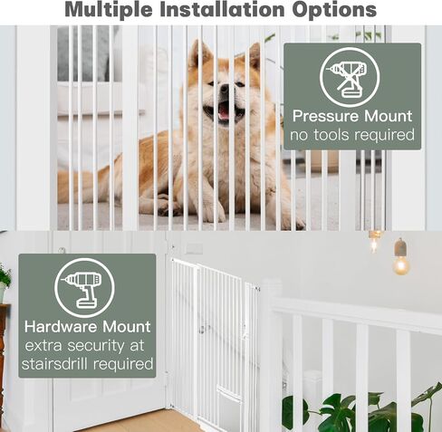 Extra Tall 55 inch Baby Gate with Cat Door, Adjustable 29.5"and 46.06" Wide Cat Dog Gate Pet Gate Easy Walk Thru Pet Door for Stairs Doorway, Pressure Mounted Safety Child Gate (55*46inch) in Saudi Arabia