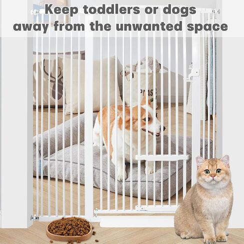 Extra Tall 55 inch Baby Gate with Cat Door, Adjustable 29.5"and 46.06" Wide Cat Dog Gate Pet Gate Easy Walk Thru Pet Door for Stairs Doorway, Pressure Mounted Safety Child Gate (55*46inch) in Saudi Arabia