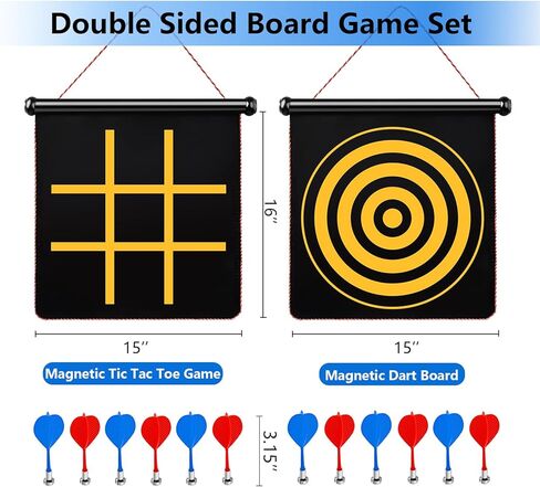 لوح رمي السهام المغناطيسي 2 في 1 ولعبة تيك تاك تو المغناطيسية للاستخدام الداخلي والخارجي، لوح رمي السهام الآمن على الوجهين مع 12 سهمًا للأطفال، هدايا للأولاد والبالغين ديكور غرفة الألعاب in Kuwait