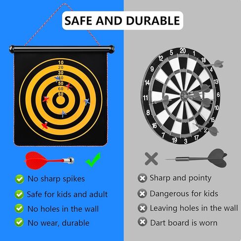 لوح رمي السهام المغناطيسي 2 في 1 ولعبة تيك تاك تو المغناطيسية للاستخدام الداخلي والخارجي، لوح رمي السهام الآمن على الوجهين مع 12 سهمًا للأطفال، هدايا للأولاد والبالغين ديكور غرفة الألعاب in Kuwait