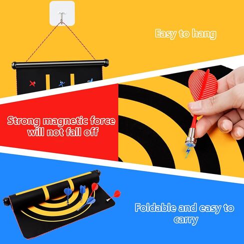 لوح رمي السهام المغناطيسي 2 في 1 ولعبة تيك تاك تو المغناطيسية للاستخدام الداخلي والخارجي، لوح رمي السهام الآمن على الوجهين مع 12 سهمًا للأطفال، هدايا للأولاد والبالغين ديكور غرفة الألعاب in Kuwait