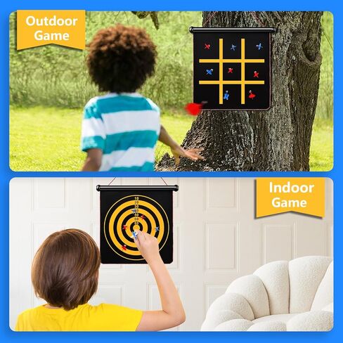 لوح رمي السهام المغناطيسي 2 في 1 ولعبة تيك تاك تو المغناطيسية للاستخدام الداخلي والخارجي، لوح رمي السهام الآمن على الوجهين مع 12 سهمًا للأطفال، هدايا للأولاد والبالغين ديكور غرفة الألعاب in Kuwait
