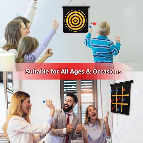 لوح رمي السهام المغناطيسي 2 في 1 ولعبة تيك تاك تو المغناطيسية للاستخدام الداخلي والخارجي، لوح رمي السهام الآمن على الوجهين مع 12 سهمًا للأطفال، هدايا للأولاد والبالغين ديكور غرفة الألعاب in Kuwait