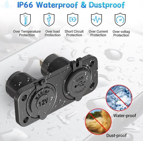مقبس ولاعة السجائر qidoe 12 فولت لوحة مقسمة 78 وات 12 فولت مخرج USB مزدوج USB C PD&QC3.0 مقبس شاحن سيارة تشغيل/إيقاف مفتاح مقاوم للماء 300 وات محول USB للسجائر للسيارة البحرية RV in Saudi Arabia
