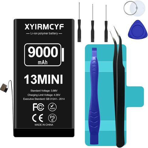 9000mAh Super Capacity Battery Compatible with iPhone 13 Mini, 0 Cycle Li-Polymer Replacement Battery for iPhone 13 Mini, with Professional Repair Tool Kit in Saudi Arabia