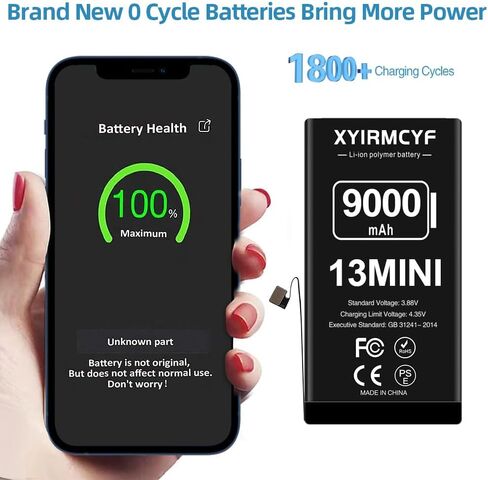 9000mAh Super Capacity Battery Compatible with iPhone 13 Mini, 0 Cycle Li-Polymer Replacement Battery for iPhone 13 Mini, with Professional Repair Tool Kit in Saudi Arabia