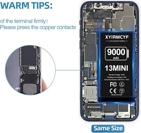 9000mAh Super Capacity Battery Compatible with iPhone 13 Mini, 0 Cycle Li-Polymer Replacement Battery for iPhone 13 Mini, with Professional Repair Tool Kit in Saudi Arabia