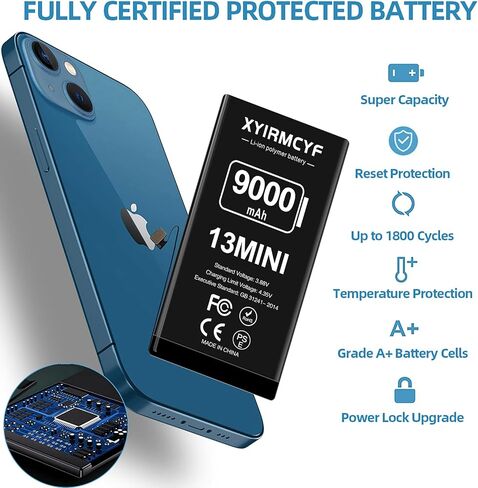 9000mAh Super Capacity Battery Compatible with iPhone 13 Mini, 0 Cycle Li-Polymer Replacement Battery for iPhone 13 Mini, with Professional Repair Tool Kit in Saudi Arabia