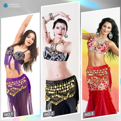 وشاح الورك للرقص الشرقي، زي الرقص الشرقي للسيدات مع عملات معدنية للرقص الشرقي أو الزومبا أو الحفلات التنكرية أو دروس اليوجا in Kuwait