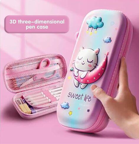 Cute Pencil Case for Girls 3D Cartoon Storage Pouch Pen Holder for School Kids Children's Student Stationery Box Red in Saudi Arabia