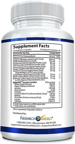 تم التحقق من الأبحاث في علاج القولون العصبي: تخفيف سريع وآمن وفعال من متلازمة القولون العصبي - مع البيوبيرين والإنزيمات الهاضمة الطبيعية للمساعدة على الهضم وتقليل إزعاج البطن، 180 كبسولة in Kuwait