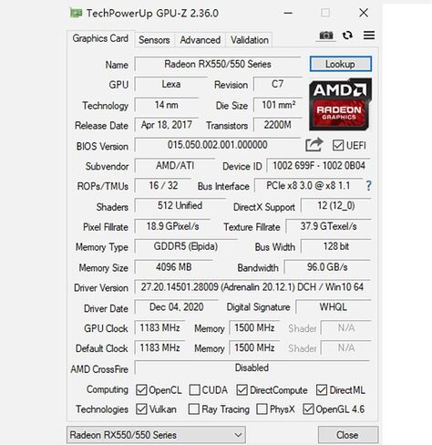 Radeon RX 550 Low Profile Graphics Card, 4GB GDDR5 128-bit, HDMI VGA DVI-D, Video Card for PC Gaming, Computer GPU, DirectX 12, Low Power in Kuwait