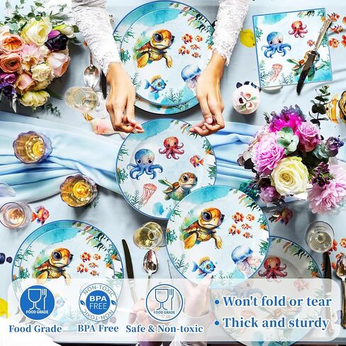 Under the Sea Birthday Party Decorations, Ocean Theme Birthday Party Decorations Include Banner Plates Napkins Tablecloth Forks Cups Balloons for Underwater Sea Life Birthday Baby Shower in Saudi Arabia