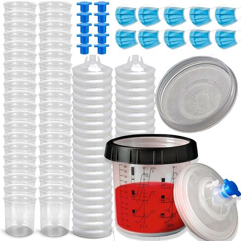 SAVITO Paint Cups 40 Pack For Hvlp Spray Gun And Automotive Paint Works Perfect With Automotive Paint Gun Includes 40 Disposable Cups 1 Hard Cup 10 Sealing Rings Bonus 10 Masks in Saudi Arabia