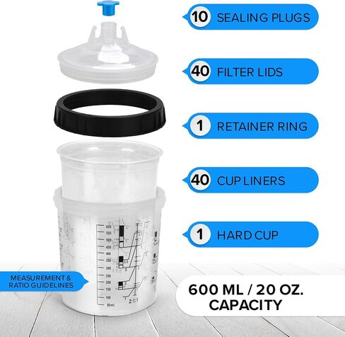SAVITO Paint Cups 40 Pack For Hvlp Spray Gun And Automotive Paint Works Perfect With Automotive Paint Gun Includes 40 Disposable Cups 1 Hard Cup 10 Sealing Rings Bonus 10 Masks in Saudi Arabia