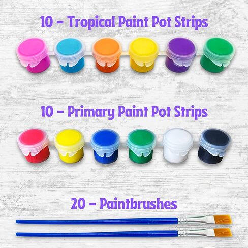 Blue Coast Customs [140 Pcs] Washable Acrylic Paint Set – Includes Brushes & 20 Strips – Tropical & Primary Colors – Perfect for Classrooms & Camps in Saudi Arabia