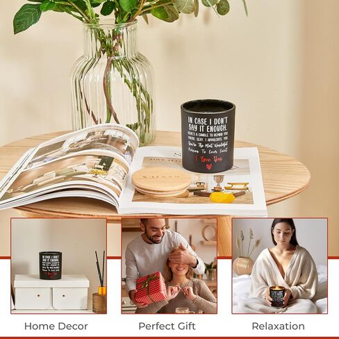 Vanilla & Lavender Scented Soy Candle - 10oz - Wooden Base & Gift Box Included - Ideal Gift for Anniversary - Birthday Gifts for Her or Him in Saudi Arabia