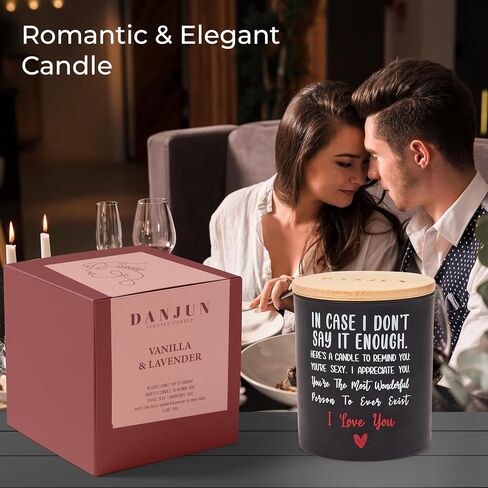 Vanilla & Lavender Scented Soy Candle - 10oz - Wooden Base & Gift Box Included - Ideal Gift for Anniversary - Birthday Gifts for Her or Him in Saudi Arabia