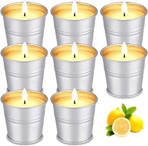 Facio Candles Outdoor Indoor 8 Pack Scented Candles Set Bulk Made with Soy Wax Bucket and Essential Oils for Garden Patio Yard Home Balcony, 8 Pack Citronella Candles in Saudi Arabia
