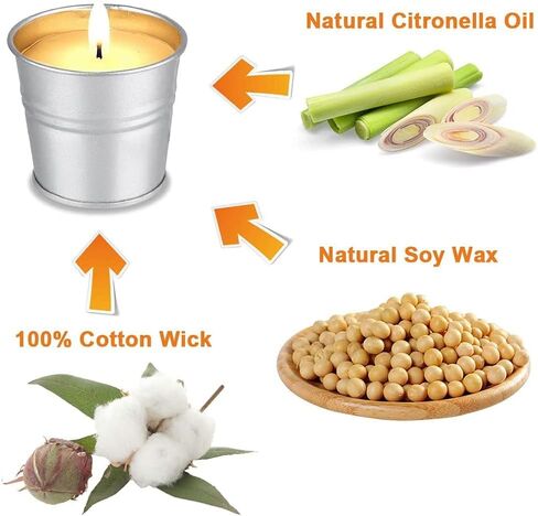 Facio Candles Outdoor Indoor 8 Pack Scented Candles Set Bulk Made with Soy Wax Bucket and Essential Oils for Garden Patio Yard Home Balcony, 8 Pack Citronella Candles in Saudi Arabia