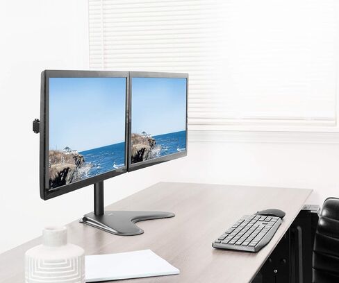 VIVO Dual 13 to 30 inch LCD Monitor Desk Stand with Base, Fully Adjustable Freestanding Mount with Tilt and Swivel | Holds 2 Screens with Max VESA 100x100, STAND-V200F in Saudi Arabia