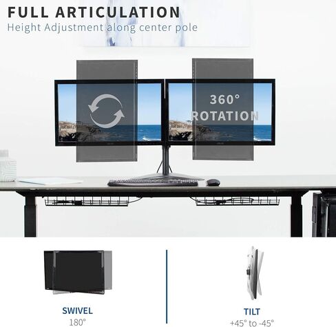 VIVO Dual 13 to 30 inch LCD Monitor Desk Stand with Base, Fully Adjustable Freestanding Mount with Tilt and Swivel | Holds 2 Screens with Max VESA 100x100, STAND-V200F in Saudi Arabia