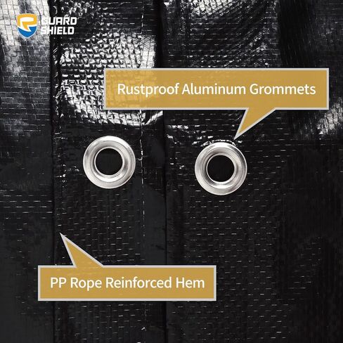 GUARD SHIELD غطاء من قماش القنب الأسود المقاوم للماء مقاس 14 × 14 قدمًا متوسط ​​التحمل لجميع الأغراض من البوليستر 7 مل in Kuwait
