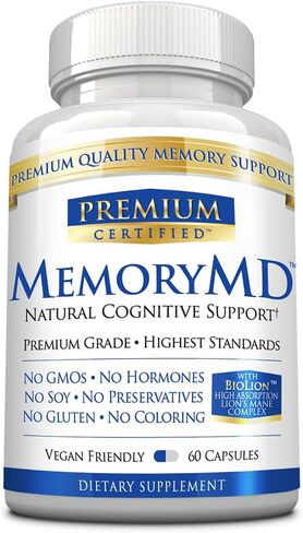 MemoryMD - 60 Capsules - Vitamin B Blend, Lion’s Mane Mushroom, Bacopa Monierri - Enhance Memory, Focus, and Learning - All Natural Supplement, Made in USA, Vegan, Non-GMO in Kuwait