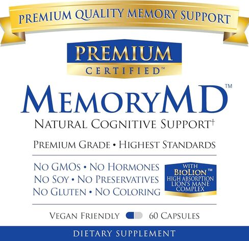MemoryMD - 60 Capsules - Vitamin B Blend, Lion’s Mane Mushroom, Bacopa Monierri - Enhance Memory, Focus, and Learning - All Natural Supplement, Made in USA, Vegan, Non-GMO in Kuwait