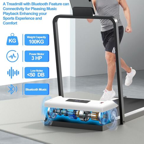 Under Desk Treadmill 2 in 1 Walking Pad Desk Treadmill, Powerful and Quiet Walking Jogging, Bluetooth Audio Treadmill with LED Display, Running Treadmill Work with Remote Control & App, Small Audio in Saudi Arabia