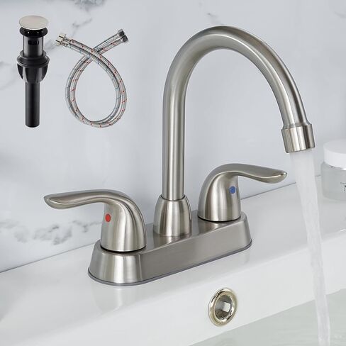 شاكو 4 بوصة صنبور الحمام المركزي، نحى صنبور الحمام الغرور النيكل مع الجمعية استنزاف وخرطوم العرض، خلاط 2 مقبض الحنفية سطح الخيالة مرحاض RV العربة الحمام بالوعة صنبور in Kuwait