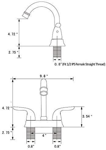 شاكو 4 بوصة صنبور الحمام المركزي، نحى صنبور الحمام الغرور النيكل مع الجمعية استنزاف وخرطوم العرض، خلاط 2 مقبض الحنفية سطح الخيالة مرحاض RV العربة الحمام بالوعة صنبور in Kuwait