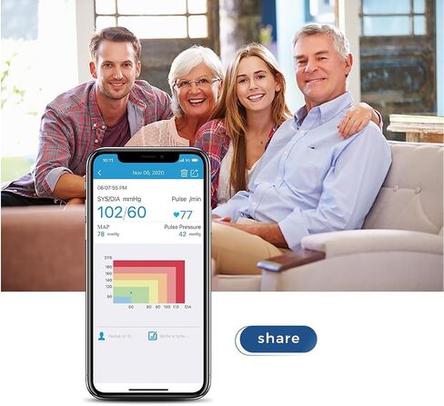 جهاز قياس ضغط الدم الدقيق من Wellue Connect للاستخدام المنزلي - بيانات مزامنة البلوتوث والواي فاي | جهاز BP الأوتوماتيكي لكفة الذراع العلوية | متوسط ​​قيمة ضغط الدم 3 قياسات مرة واحدة in Saudi Arabia