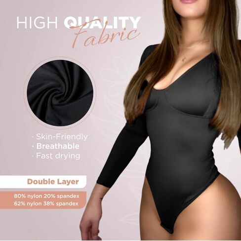 Long Sleeve Body Shaper Bodysuit, Shapewear Tummy Control for Women, Soft Comfortable Support Bra-Like in Saudi Arabia