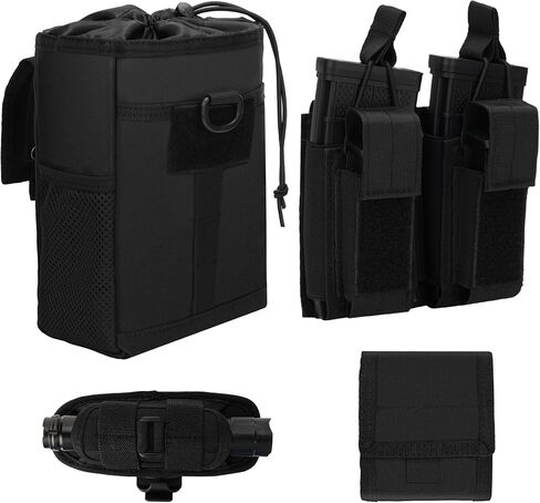 حقيبة تفريغ مولي 3 في 1 للحزام مع حقيبة ماج تكتيكية، وحقيبة خصر للمجلات، كبيرة باللون الأسود in Kuwait