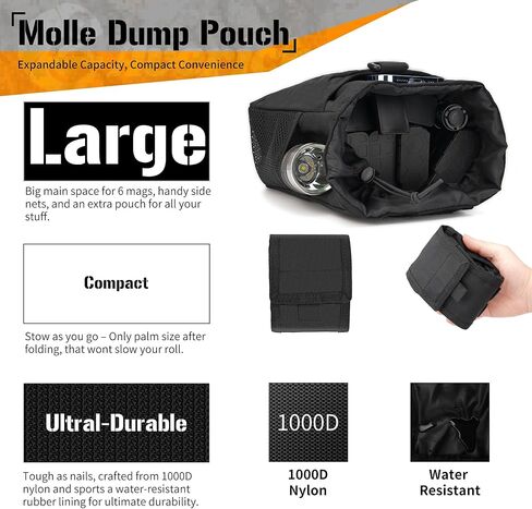حقيبة تفريغ مولي 3 في 1 للحزام مع حقيبة ماج تكتيكية، وحقيبة خصر للمجلات، كبيرة باللون الأسود in Kuwait