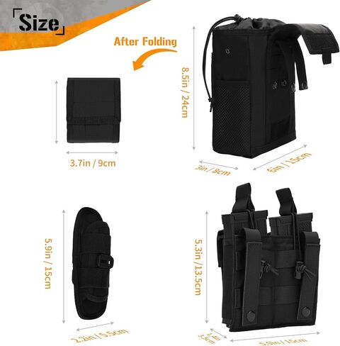 حقيبة تفريغ مولي 3 في 1 للحزام مع حقيبة ماج تكتيكية، وحقيبة خصر للمجلات، كبيرة باللون الأسود in Kuwait