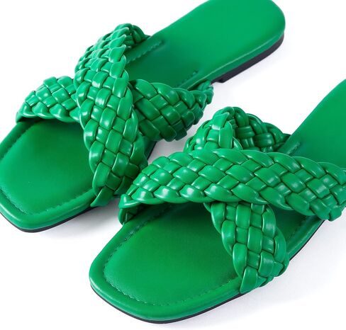 Mtzyoa النساء الصنادل المسطحة الصيف متأنق عادية مضفر الجلود كروس عارية Sandalias الفقرة موهير لطيف عطلة البوهيمي الشرائح in Kuwait
