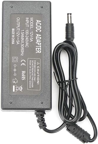 Power Supply 12V 5A,AC100-240V to DC12V 60W Converter Adapter Driver Transformer, 5.5mm x 2.1mm Jack for Led Strips,LCD Monitors,CCTV Camera in Saudi Arabia