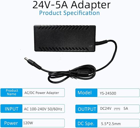 24V 5A 120W Power Supply 100V-240V AC to DC Adapter 24V 5amp Converter Transformer 5.5x2.5mm Plug for LED Strip Light CCTV Camera LCD Monitor Security System in Kuwait