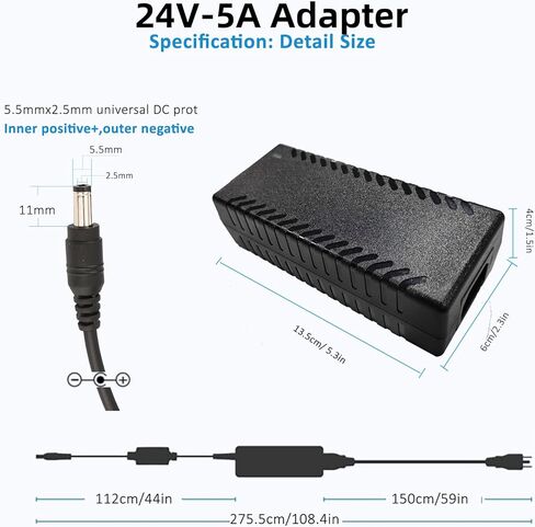 24V 5A 120W Power Supply 100V-240V AC to DC Adapter 24V 5amp Converter Transformer 5.5x2.5mm Plug for LED Strip Light CCTV Camera LCD Monitor Security System in Kuwait