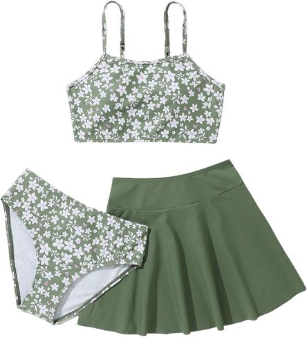 SOLY HUX Girl's Floral Print Bikini Bathing Suit with Beach Skirt 3 Piece Swimsuits in Saudi Arabia