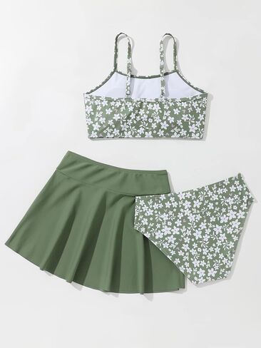 SOLY HUX Girl's Floral Print Bikini Bathing Suit with Beach Skirt 3 Piece Swimsuits in Saudi Arabia