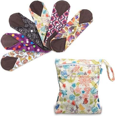 Teamoy 6Pcs 7.9 Inches Sanitary pad, Reusable Washable Cloth Menstrual Pads/Panty Liners with Wet Bag, Super-Absorbent, Soft and Comfortable, Perfect for Light Flow(Small,Jungle) in Saudi Arabia