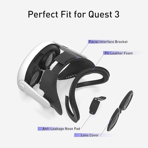 Kuject Desgin توسيع واجهة الوجه لـ Quest 3، وسادة غطاء للوجه تدور الهواء مع وسادة أنف تحجب الضوء وغطاء عدسة، وسادة إسفنجية من البولي يوريثان مقاومة للعرق، ملحقات الواقع الافتراضي لـ Quest 3 in Kuwait