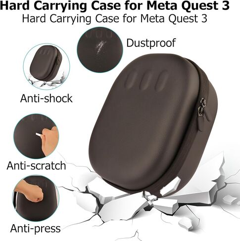 حقيبة حمل WEILE متوافقة مع سماعة الرأس Meta Quest 3 VR وأجهزة التحكم في الألعاب وملحقاتها، وغطاء تخزين واقٍ مضاد للخدش ومضاد للخدش (أسود) in Kuwait
