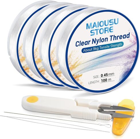 حزمة من 4 أسلاك صيد شفافة 400 متر (0.45 مم × 100 م × 4 بكرة)، مع إبرتين، 1 خط صيد مقص، سلك تعليق شفاف غير مرئي، خيط نايلون قوي لتزيين الحرف البالونية المعلقة in Kuwait