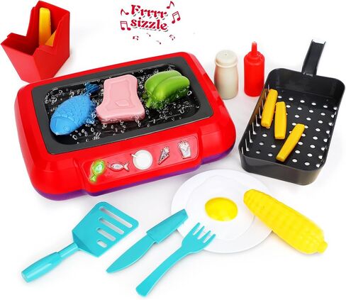 Kids Play Kitchen Accessories Toy Set, Toddler Kitchen Cooking Toys, Grill Kitchen Playset for Kids with Color Changing Play Food, Kids Camping Kitchen Playset Christmas Birthday Gifts Toys for Age 3+ in Saudi Arabia